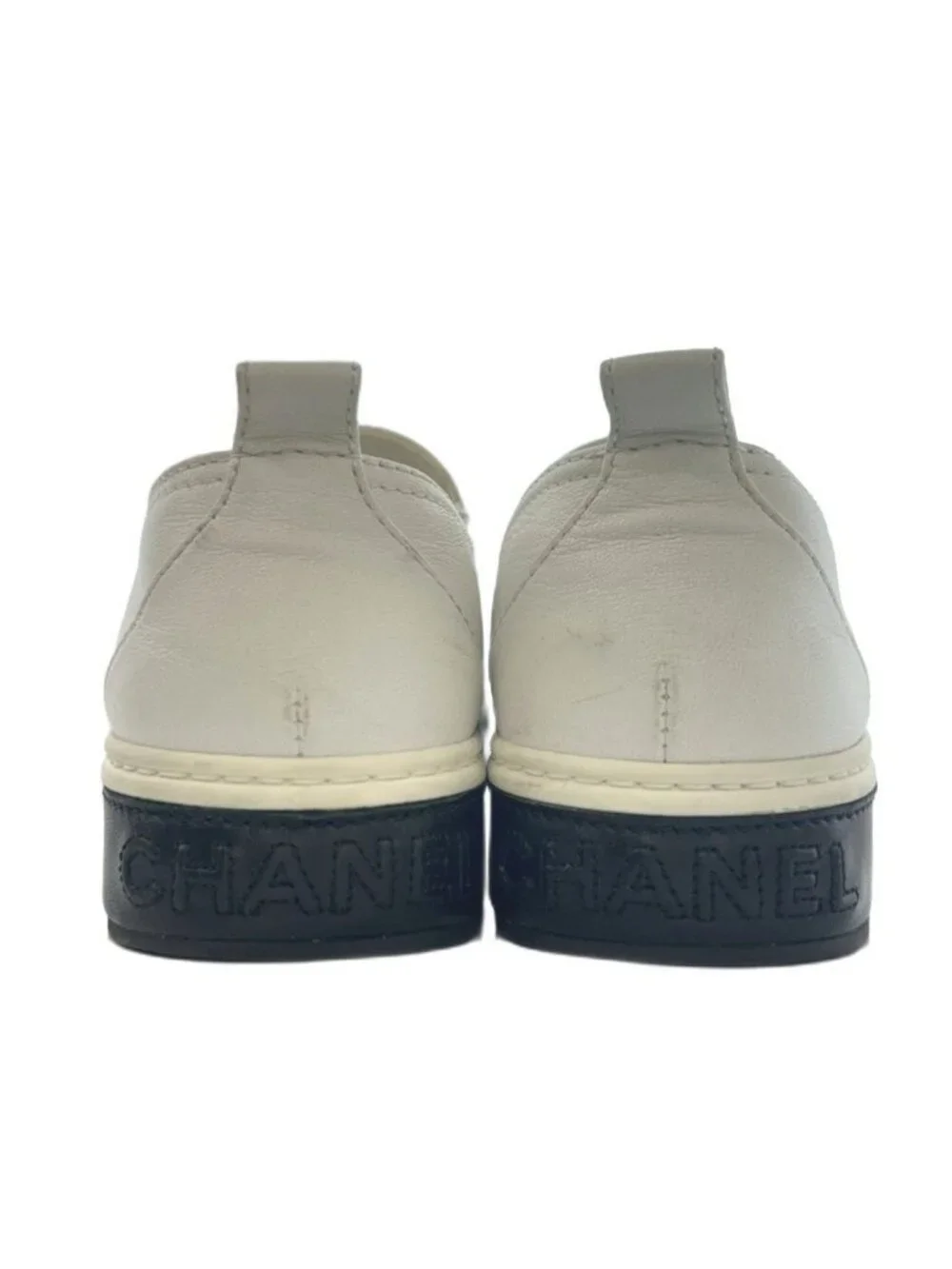Chanel CC Logo Quilted Leather Slip on Shoes Thick Sole Switch Bicolor White 36